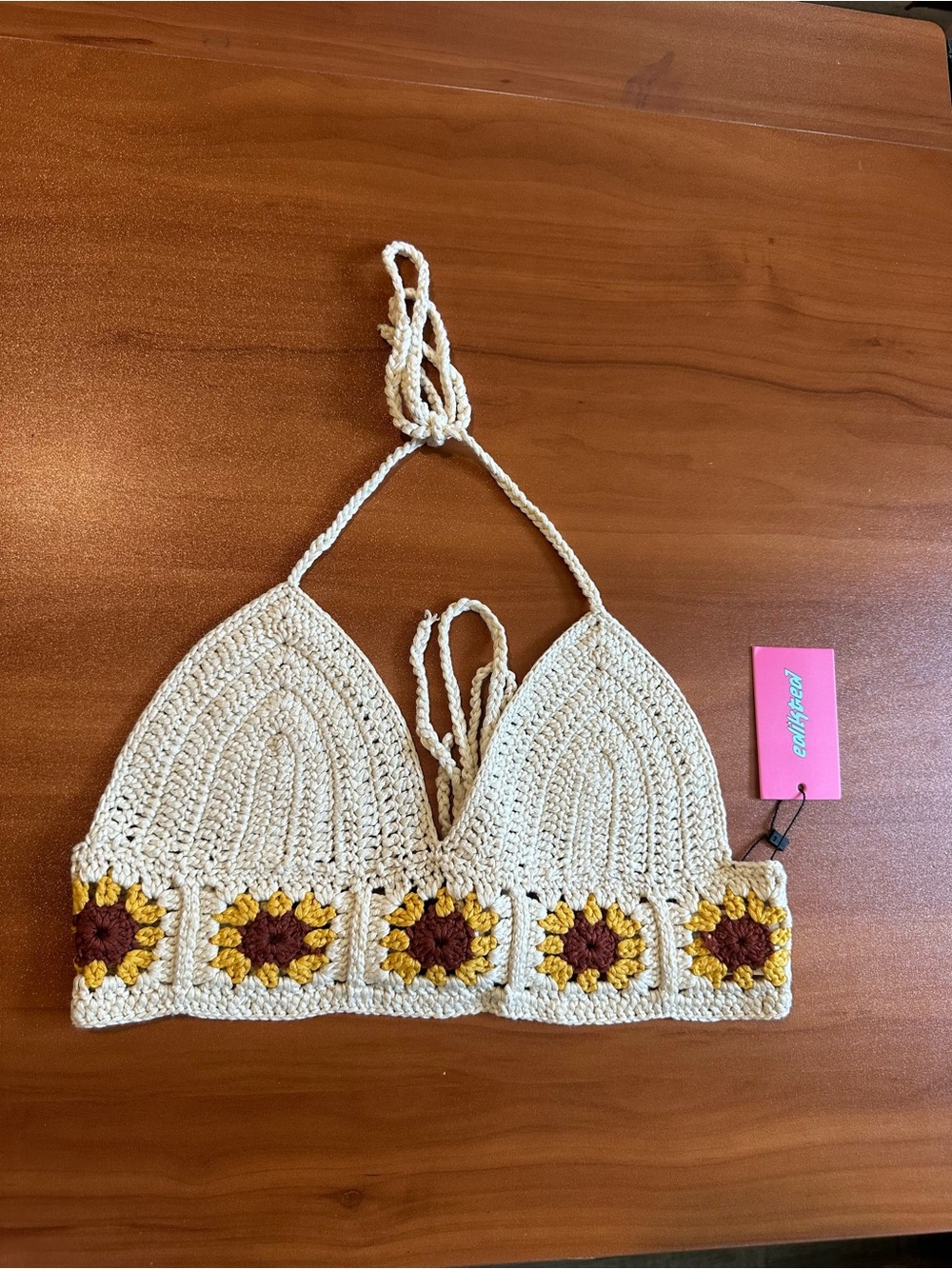 Edikted Sunflower‎ Crochet Halter Crop Top - Size XS
